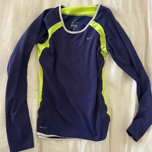 Nike Women's Swim Top - Navy and Neon Yellow